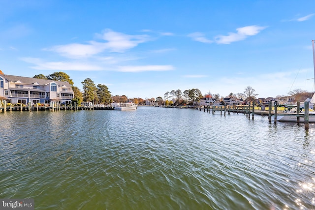 property view of water with a boat dock