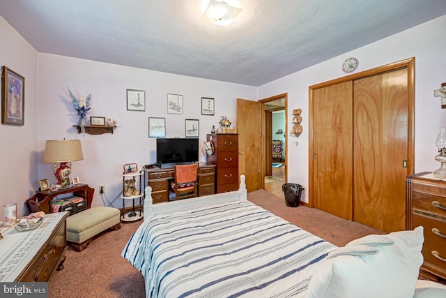 carpeted bedroom featuring a closet