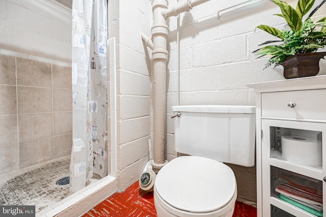 bathroom with a shower with curtain and toilet