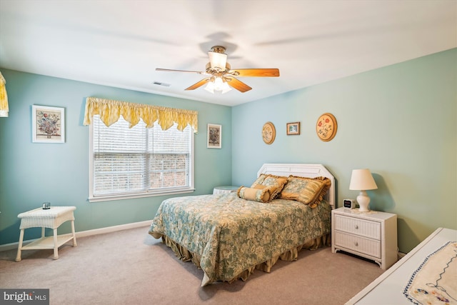 bedroom featuring carpet floors and ceiling fan