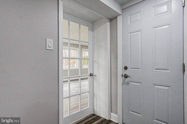 entryway with dark hardwood / wood-style flooring