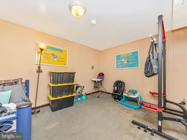 workout area with carpet floors