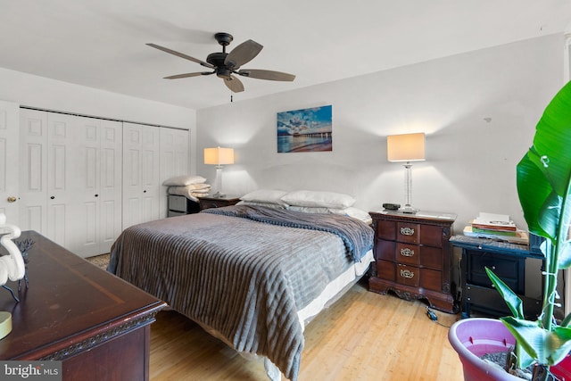 8111 Bird Ln, Greenbelt, MD 20770 - bedroom with a closet, wood finished floors, and ceiling fan