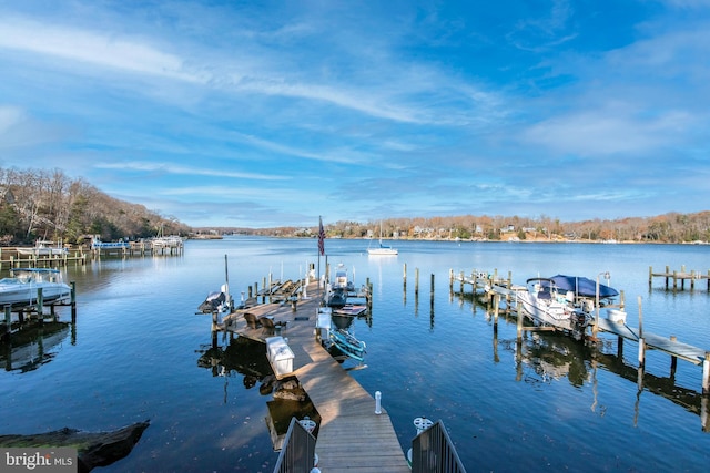 view of dock featuring a water view