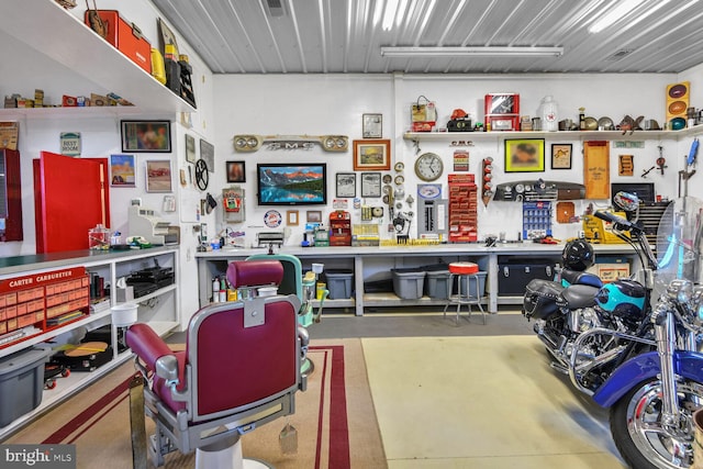 garage featuring a workshop area