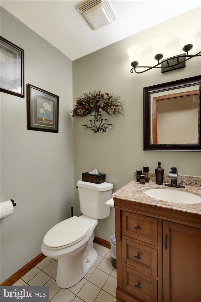 bathroom with tile patterned flooring, vanity, and toilet