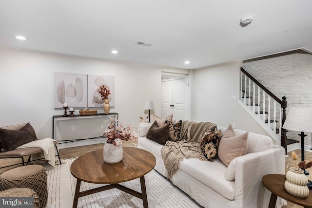 living room with light hardwood / wood-style floors