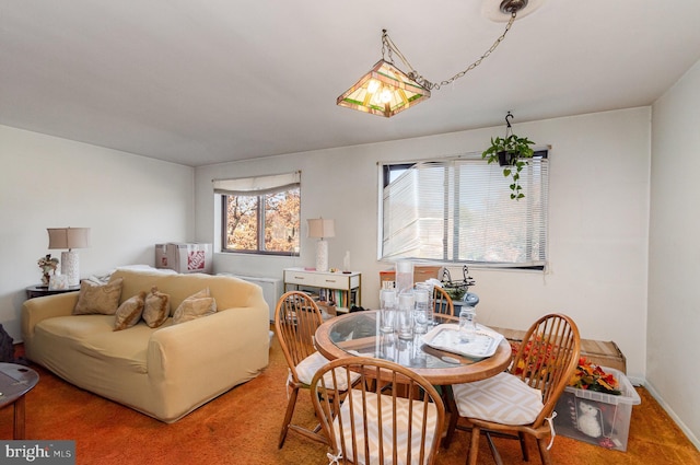 view of carpeted dining room