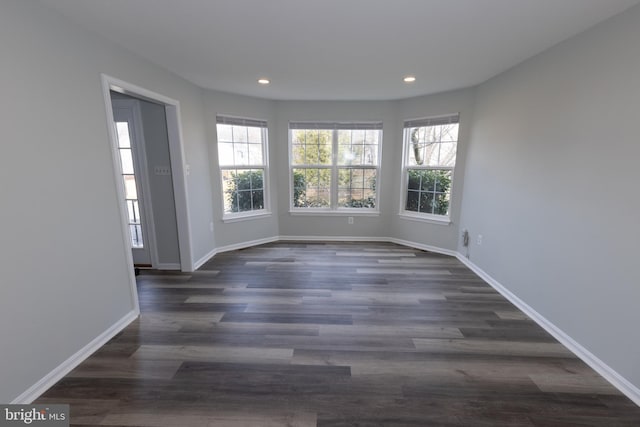 unfurnished room with dark hardwood / wood-style flooring and a wealth of natural light