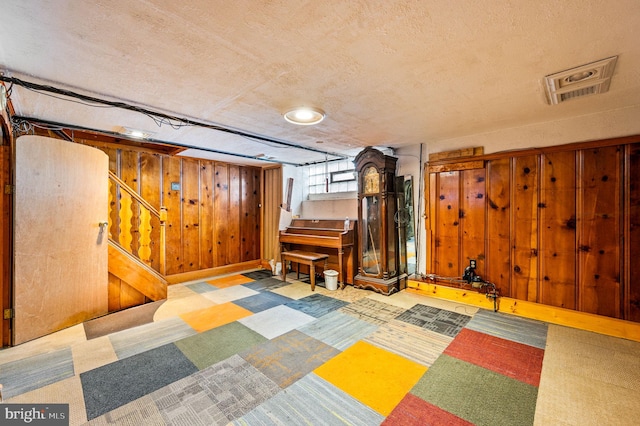 basement with wooden walls