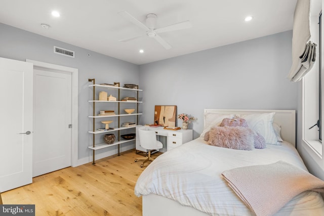 bedroom featuring recessed lighting, visible vents, and light wood-style floors