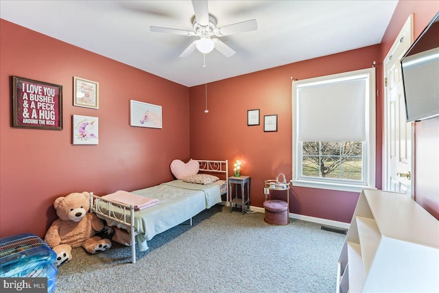 bedroom with carpet and ceiling fan