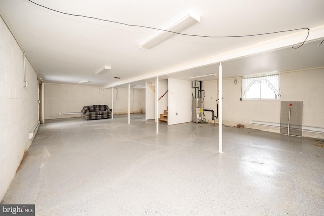 basement featuring gas water heater