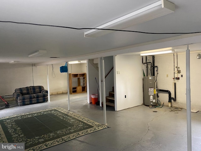 basement featuring water heater