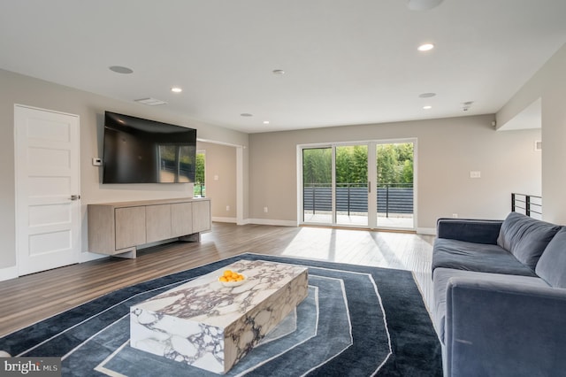 living room featuring dark hardwood / wood-style floors