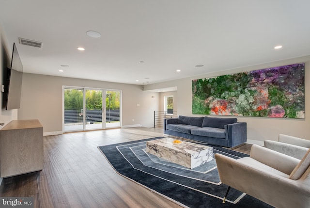 living room with light wood-type flooring