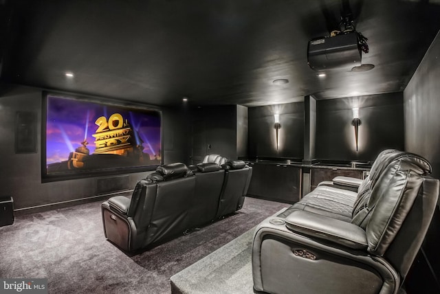 view of carpeted home theater room