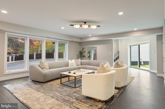 living room featuring plenty of natural light