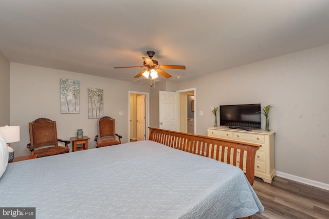 bedroom featuring ceiling fan and hardwood / wood-style floors