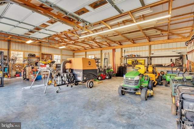 garage featuring a workshop area