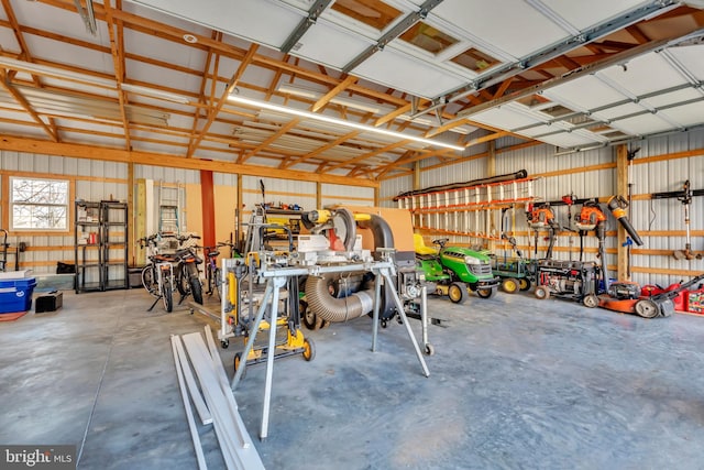 garage featuring a workshop area