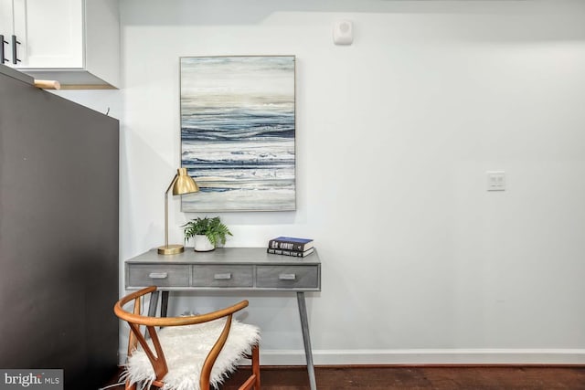 home office featuring dark wood-type flooring