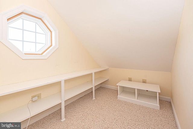 bonus room with light colored carpet and lofted ceiling