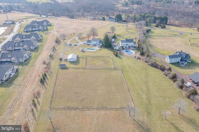 bird's eye view featuring a rural view