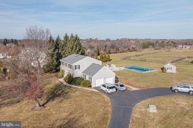 aerial view featuring a rural view