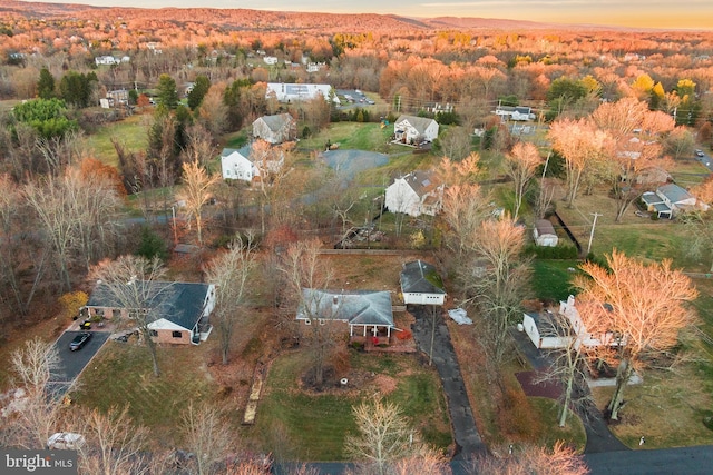 view of aerial view at dusk