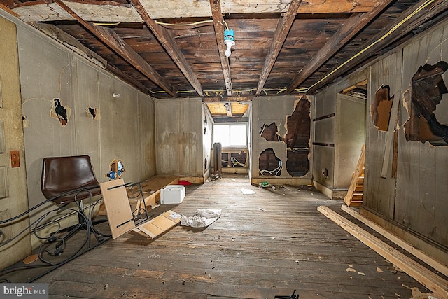 basement with wood-type flooring