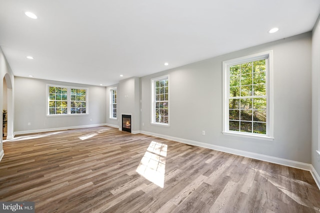 unfurnished living room with light hardwood / wood-style floors