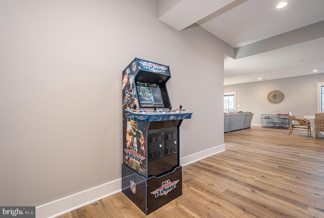 game room featuring hardwood / wood-style floors