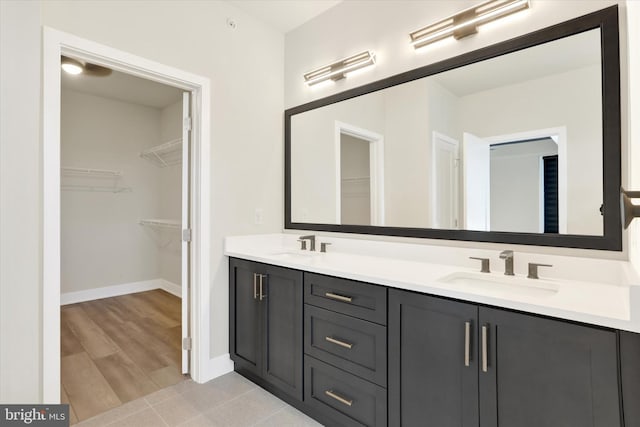 bathroom with vanity and wood-type flooring