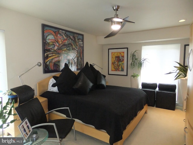 bedroom featuring carpet flooring and ceiling fan