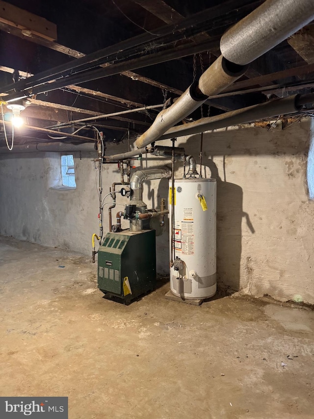 basement featuring gas water heater