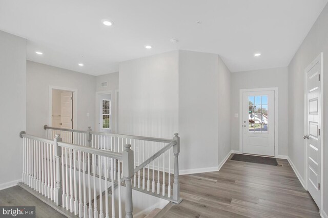 entryway with wood-type flooring