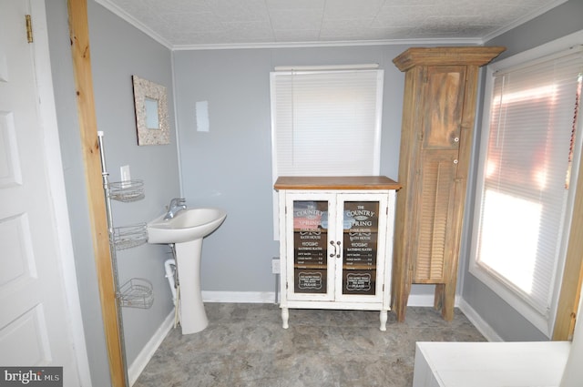 bathroom with crown molding