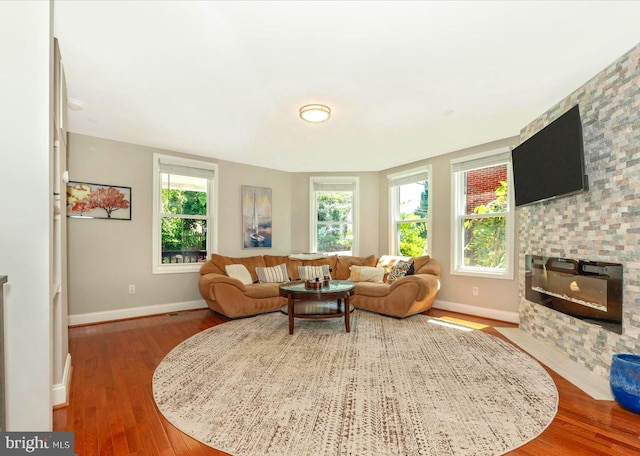 living room featuring plenty of natural light and wood-type flooring