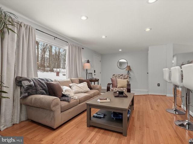 living room featuring light wood-type flooring