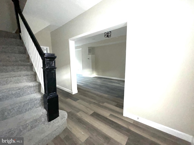 staircase with wood-type flooring