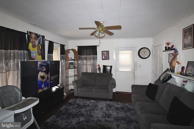 living room with ceiling fan