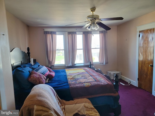 bedroom featuring ceiling fan and carpet floors