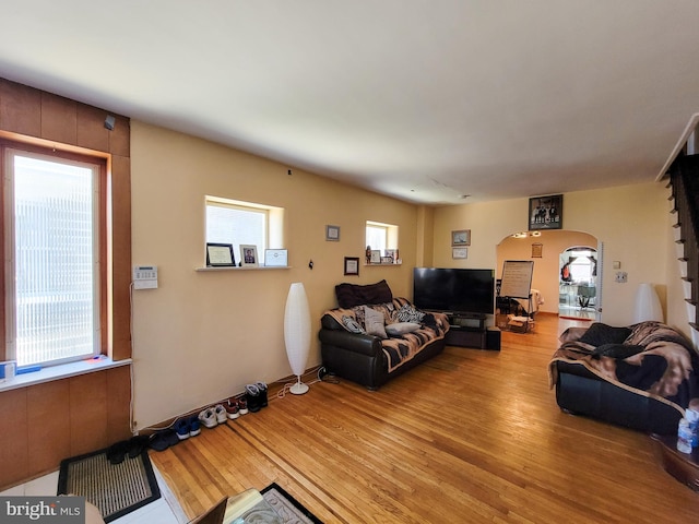 living room featuring hardwood / wood-style floors and a wealth of natural light