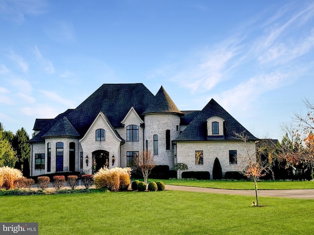 french country style house featuring a front yard