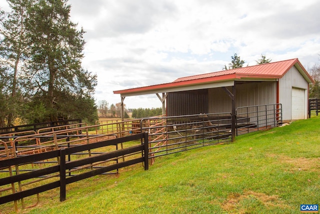 view of stable with a rural view