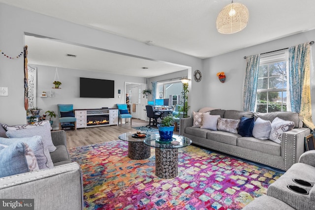 living room with light wood-type flooring