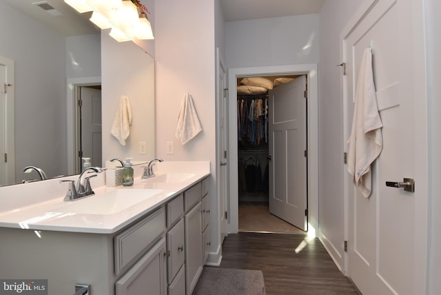 bathroom featuring hardwood / wood-style floors and vanity