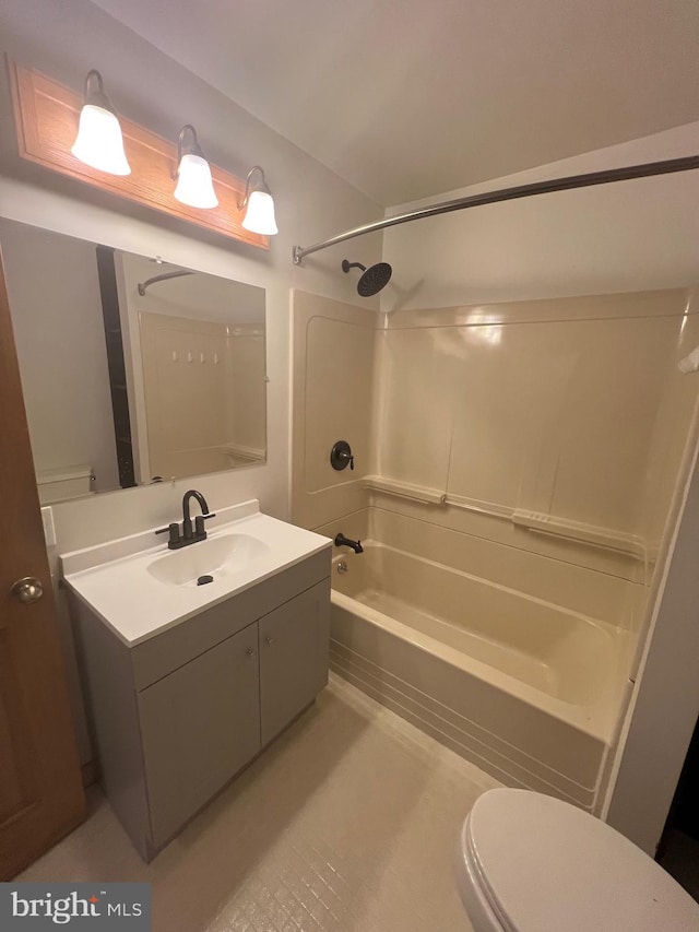 full bathroom featuring vanity, toilet, and shower / tub combination