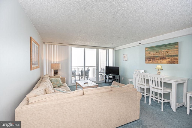 11700 Coastal Hwy Unit T705, Ocean City, MD 21842 - living room featuring a textured ceiling, carpet, and floor to ceiling windows